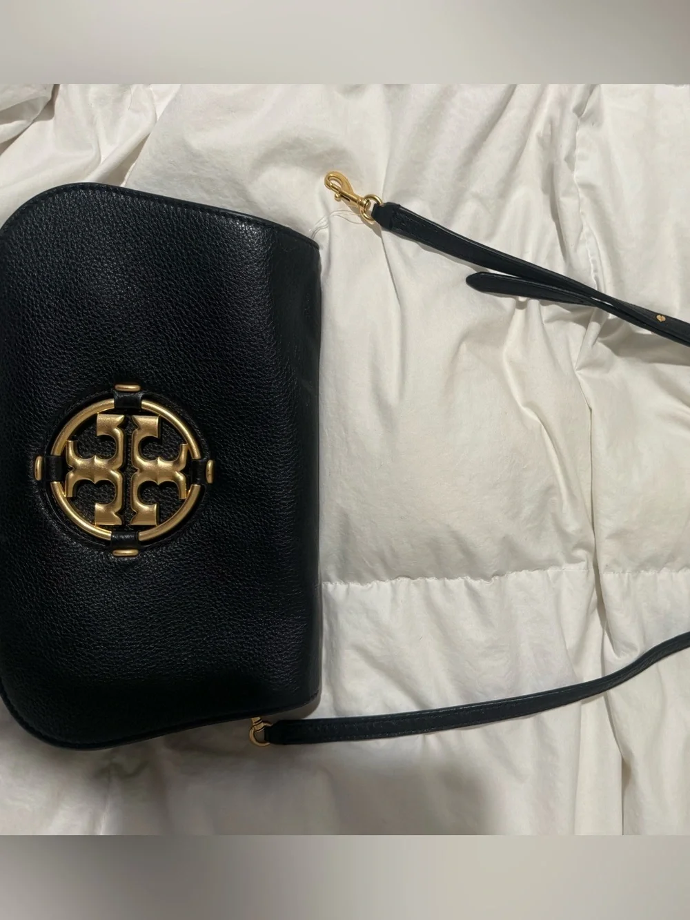 Tory Burch Black Pebbled Leather Crossbody with Gold Logo - Picture 2 of 4